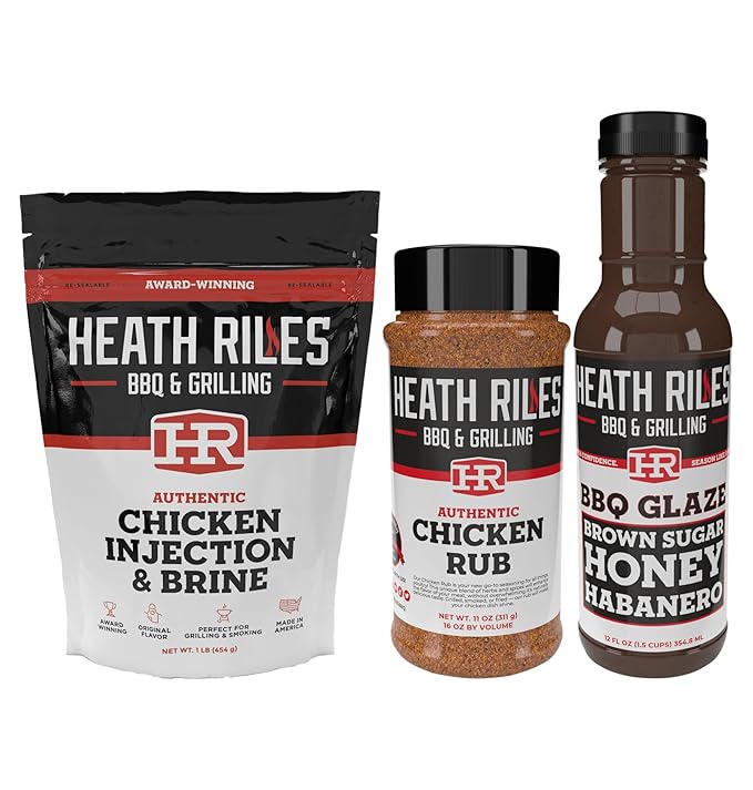 Heath Riles BBQ Bundle - Spatchcocked Thanksgiving Turkey &amp Bone-In Breast with Chicken Injection Rub and Brown Sugar Honey Habanero Glaze – Perfect Holiday Meal