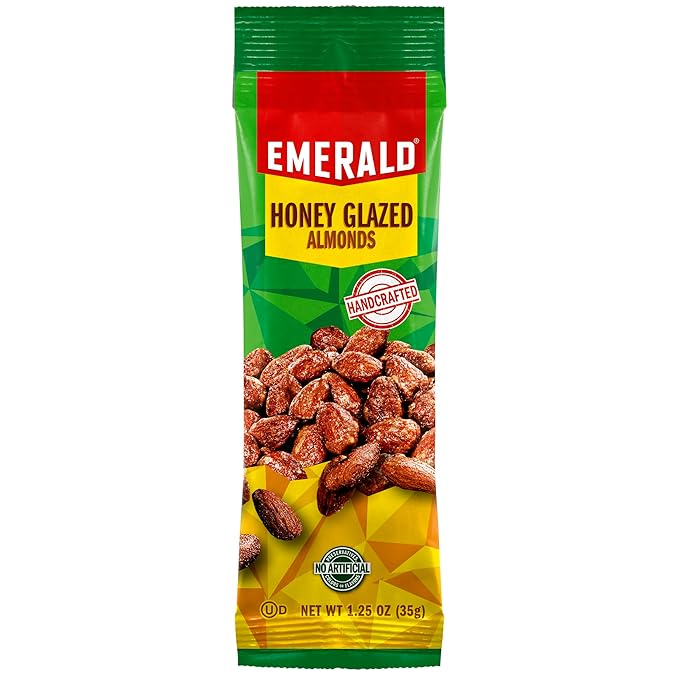 Emerald Nuts Honey Glazed Almonds 12 Ct (1-Pack) | 1.25 Oz Individual Snack Tubes | Kosher Dairy Certified Non-GMO Contains No Artificial Preservatives Flavors or Synthetic Colors