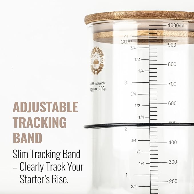Cozy Bread® Digital Sourdough Starter Jar – 34oz Glass Fermentation Jar with Digital Temperature &amp Humidity Sensor | Perfect for Growing Sourdough Starter | USA Brand