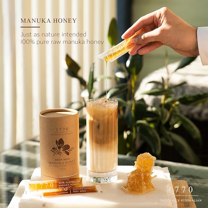 1770 Naturally Australian MGO 500+ Manuka Honey Sticks 30 x 15g Organic Honey for Tea Yogurt &amp Travel Snacks