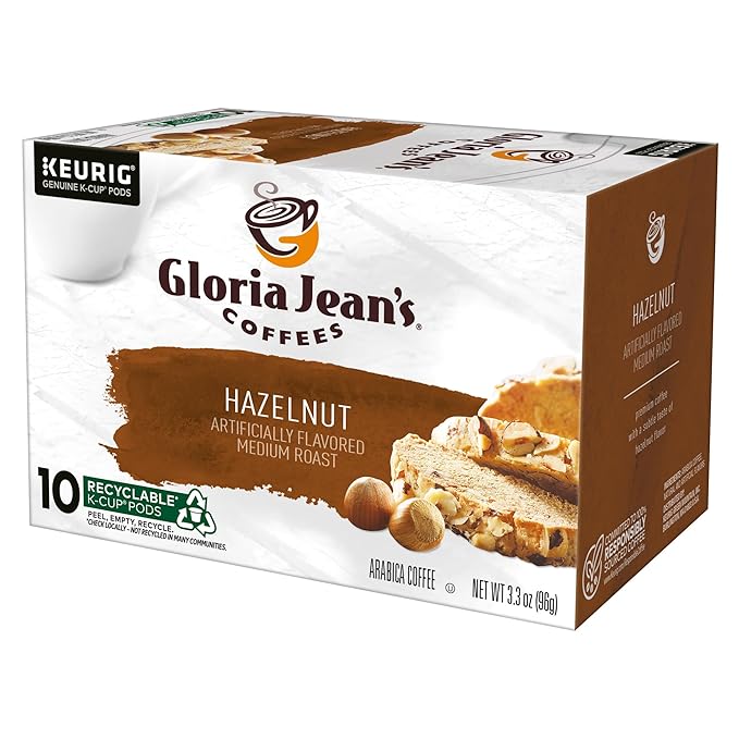Gloria Jean's Hazelnut Keurig Single-Serve K-Cup Pods Medium Roast Coffee 60 Count (6 Packs of 10)