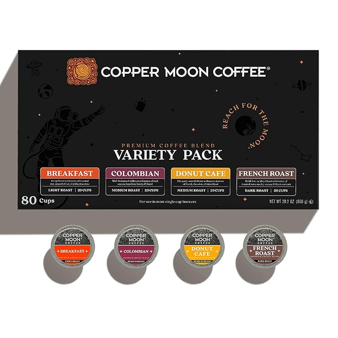 Copper Moon Single Serve Coffee Pods For Keurig K-Cup Brewers Light Medium &amp Dark Roast Variety Pack 80 Count
