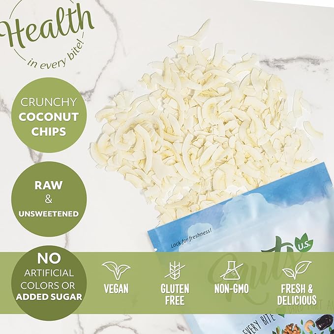 NUTS U.S. - Coconut Chips (Unsulphured) | Unsweetened and Raw | Gluten Free Snack | Vegan and Non GMO | Packed in a Resealable Bag!!! (2LBS)