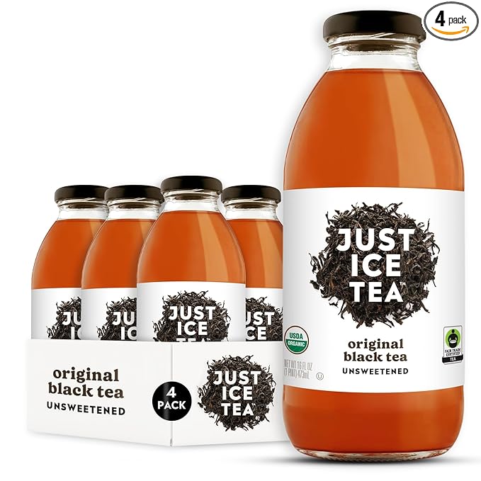 Just Ice Tea Organic Iced Tea 16 Fl Oz Glass Bottles (Pack of 4) (Original Black Tea)