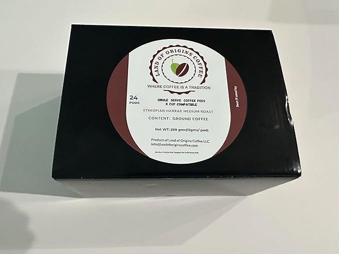 Ethiopian Harrar Coffee Pods – 24 Count | K-Cup® Compatible | Medium Roast Single-Serve Pods with Berry &amp Chocolate Notes | Single Origin Gourmet Coffee for Home Office or Gift