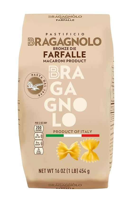 Sample Pack 1(Pastificio Bragagnolo) 1 Pound Bag of Penne Rigate 849 1 Pound Bag of Fusilli 857 1 Pound Farfalle 831 Bronze-Drawn 100% Italian Pasta Made with Durum Wheat Semolina Flour Non GMO