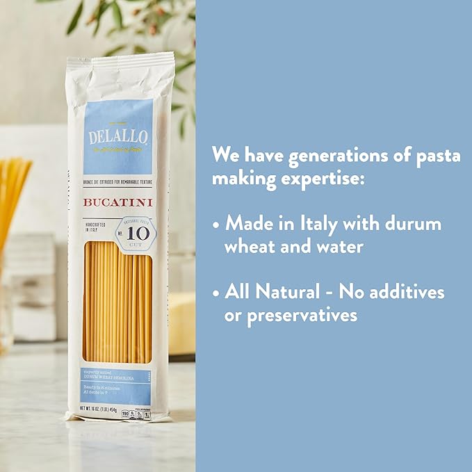 DeLallo Bucatini Pasta Noodles 1 Pound Bag (4 Pack) Imported Pasta from Italy Bronze Cut Kosher Non-GMO