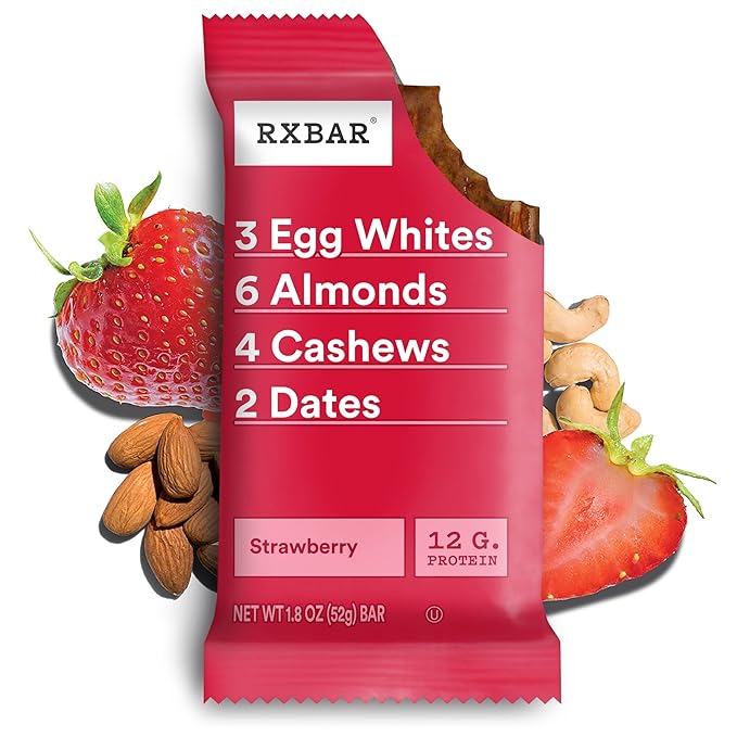 RXBAR Protein Bars 12g Protein Gluten Free Snacks Strawberry 22oz Box (12 Bars)