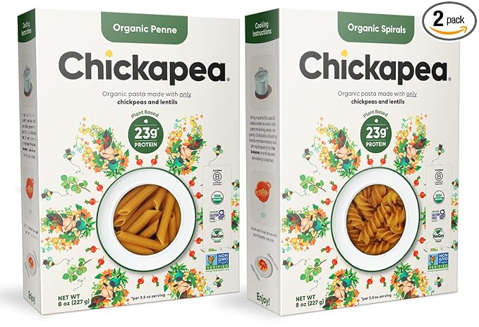 Chickapea Organic Chickpea Pasta - Penne and Spirals Variety Pack - 8 oz (Pack of 2)