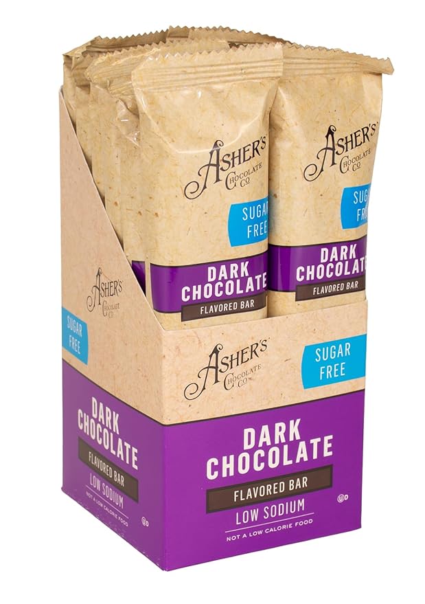 Asher's Chocolates Sugar Free Bars Diabetic Friendly Small Batches of Kosher Chocolate Family Owned Since 1892 Keto Chocolate (12 Bars Dark Chocolate)