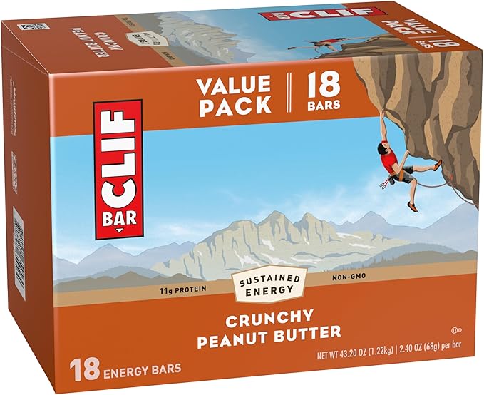 CLIF BAR - Crunchy Peanut Butter - Made with Organic Oats - 11g Protein - Non-GMO - Plant Based - Energy Bars - 2.4 oz. (18 Pack)