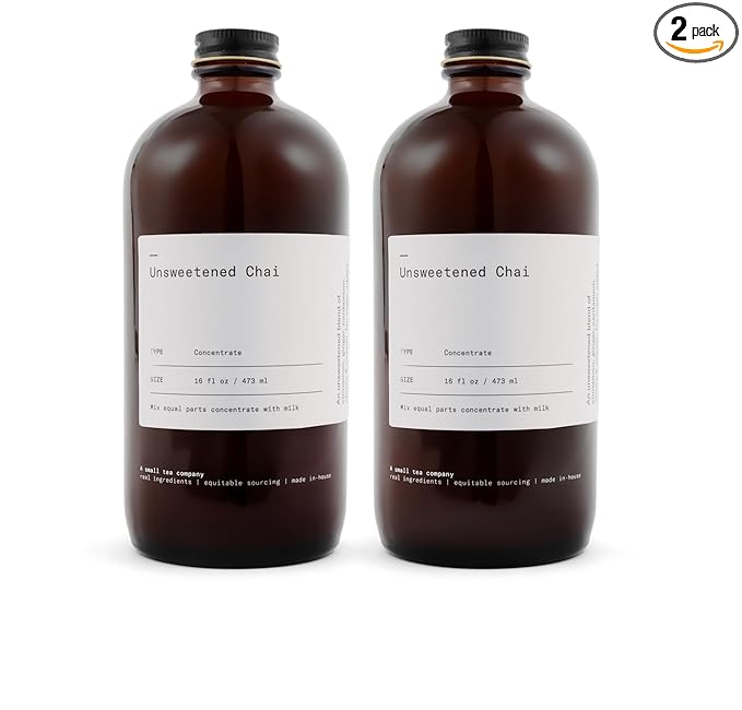 Dona Unsweetened Chai Concentrate (16oz Bottle Two Pack) Liquid Chai Tea Concentrate