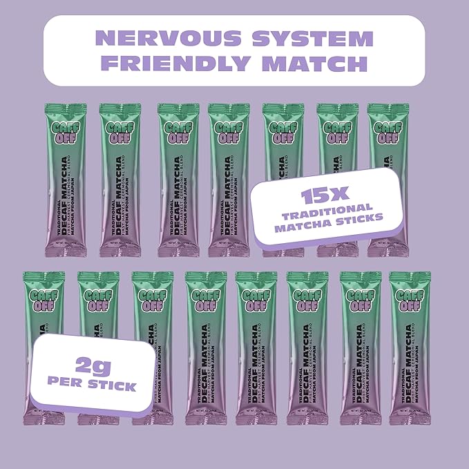 Decaf Matcha Green Tea Powder From Japan - 15 Sticks (2 g each / 30 g total) - Ceremonial Grade - Naturally Decaffeinated Using No Chemicals - Tested For Heavy Metals &amp Pestacides - First Harvest