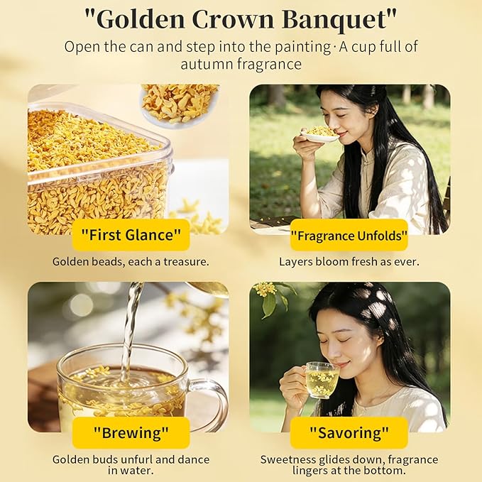 Baihuatang Natural Dried Osmanthus Flower for Tea 1.76oz/50g Premium Osmanthus Fragrans Herb Gui Hua Dried Intact Blossoms Stem-Free Bright Golden Hue Rich Aroma 桂花 桂花糕 桂花蜜 无硫无杂