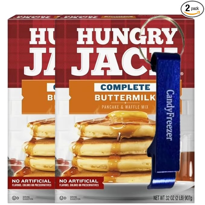 Hungry-Jack Complete Buttermilk Pancake and Waffle Mix – Two 32 oz Boxes (4 lbs Total) – Includes Candy Freezer Bottle Opener Keychain – No Artificial Flavors or Colors - Keychain