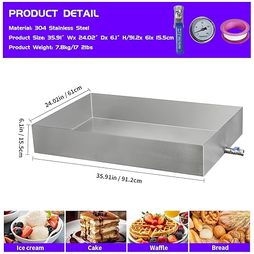Maple Syrup Evaporator Pan 36 x 24 x 6 Inch Maple Syrup Pan 22.44Gal 304 Stainless Steel Maple Syrup Evaporator Boiling Maple Syrup with Valve for Home Outdoor