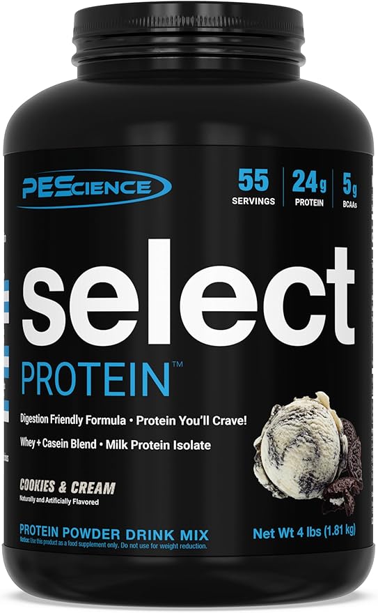 PEScience Select Protein Powder Whey and Casein Blend Lean Protein Powder for Women and Men Low Calorie Low Carb Keto Friendly Gluten Free Cookies and Cream - 55 Servings