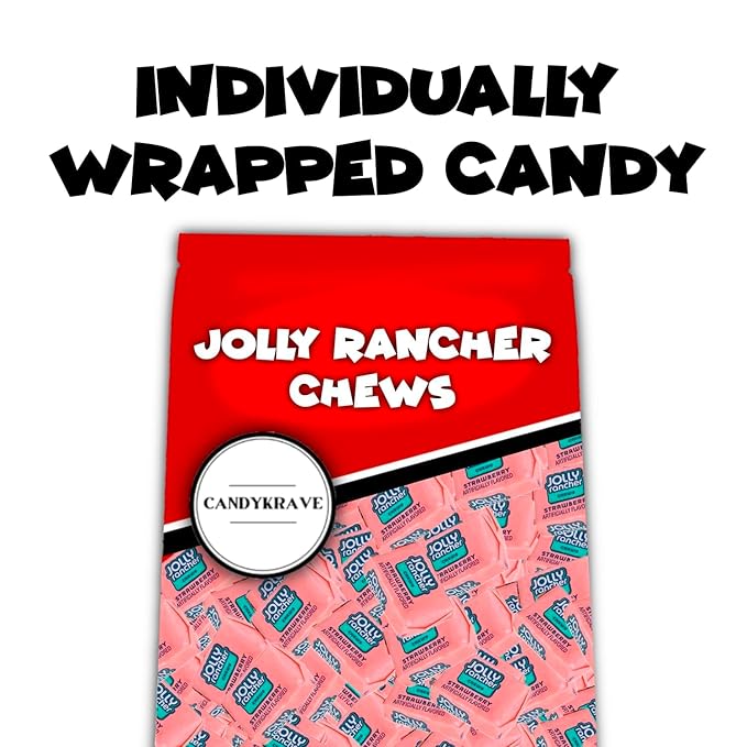 Jolly Ranchers Chews Candy - Watermelon + Strawberry Mix - 95 Pieces of Intense Fruity Blast - Individually Wrapped Delicious Candy Chews for Birthdays Easter Christmas &amp Pantry (1 lb)