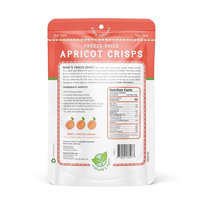 Nature’s Turn Freeze-Dried Fruit Crisps – Healthy Gluten-Free Crispy &amp Delicious Plant-Based Snack Ideal for Cereal Smoothies School Lunches &amp On-the-Go Sour Apricot Bags of 12 (0.53