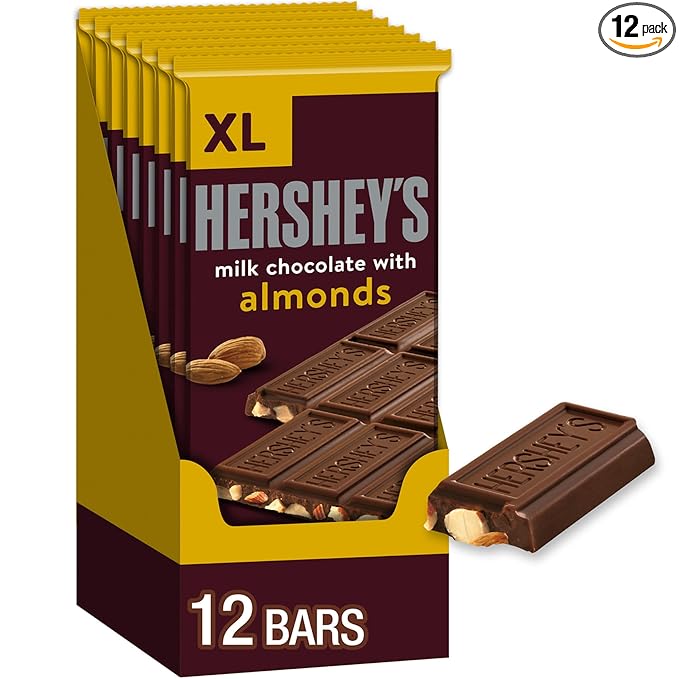 HERSHEY'S Milk Chocolate with Almonds XL Candy Bars 4.25 oz (12 Count 16 Pieces)