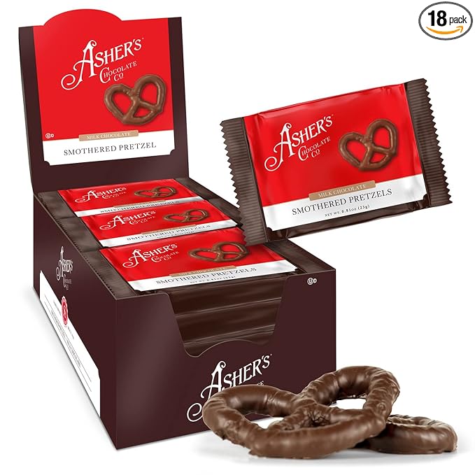 Asher's Chocolates Chocolate Covered Pretzels Gourmet Sweet and Salty Candy Small Batches of Kosher Chocolate Family Owned Since 1892 (18 count Milk Chocolate)