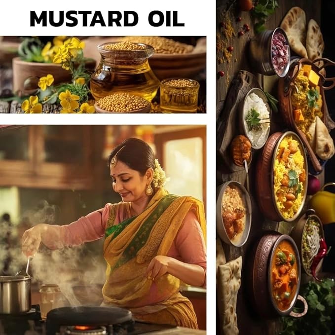 AIREVO Unrefined Wood Pressed Black Mustard Oil – Kolhu/Kacchi Ghani/Chekku/Marachekku Cold Pressed – Pure &amp Chemical-Free – Kachi Ghani Sarso Tel – Rich In Nutrients – (1000ML)