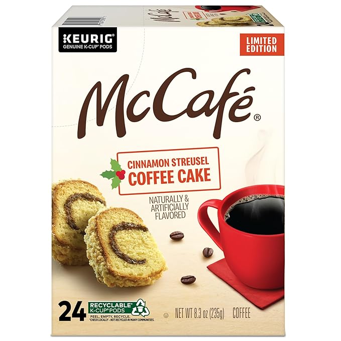 McCafe Cinnamon Streusel Coffee Cake Coffee Keurig Single Serve K-Cup Pods 96 Count (4 Packs of 24)