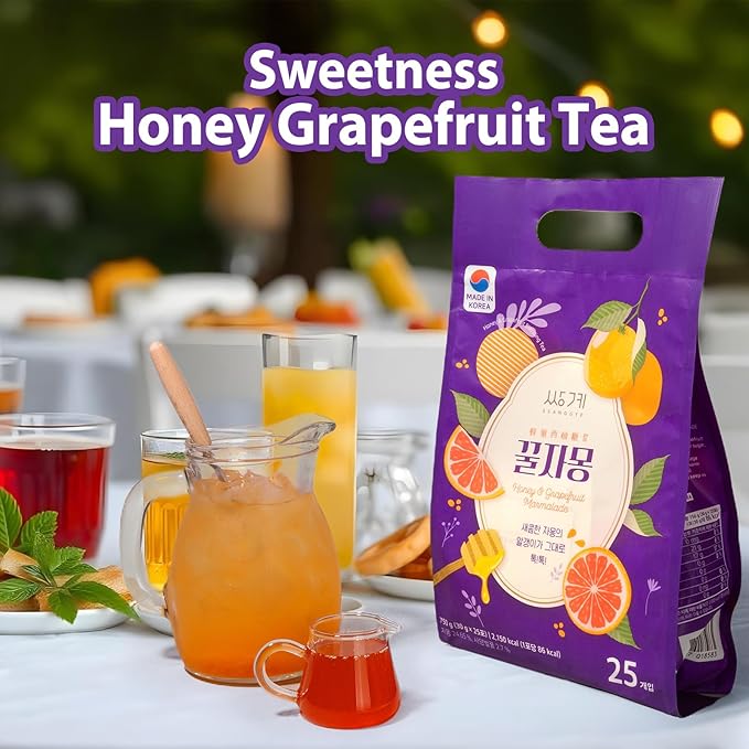 Ssanggye Korean Honey Grapefruit Tea 30g X 25pcs All Natural Fresh Grapefruit Tea With Honey Marmalade Jam Sauce For Salad Spread Ade Cocktail Dressing Portable Sachets For On-The-Go Sweet 꿀 자몽차