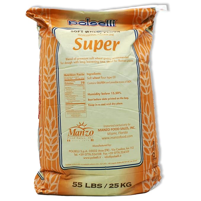 SUPER Tipo 00 double Zero Flour for Pizza Bread Pastas and more Specifically formulated for Roman Pizza All Natural Unbleached Unbromated No Additives Formulated for a 72+ hour rise (25 kg