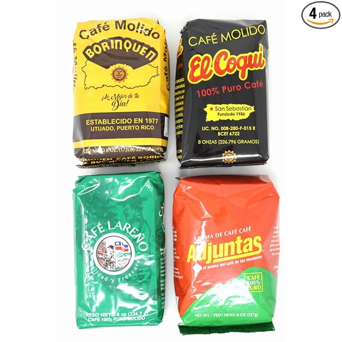 Bold Puerto Rican Coffee Variety Mix - Cafe Borinquen Cafe Coqui Cafe Lareno Cafe Adjuntas (1 - 8oz pack of each)