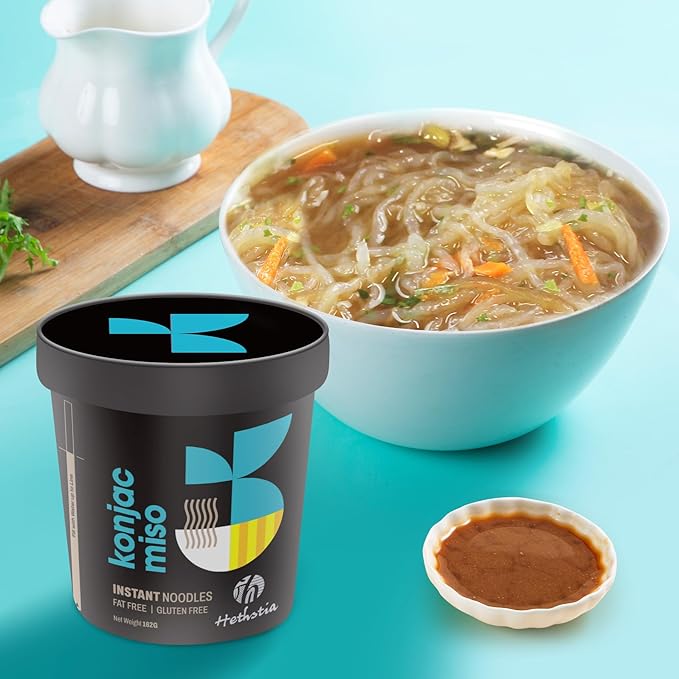 Hethstia Konjac Noodles Instant Miso Soup Cup – 6 Packs Shirataki Pasta Angel Hair with Low Carb Miso Broth Ready to Eat Ramen Low GI Keto-Friendly Healthy Asian Noodles Holiday Gift