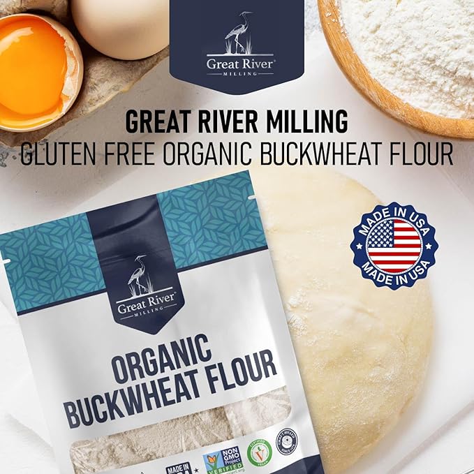 Great River Milling Organic Buckwheat Flour | Gluten Free Flour Alternative | USDA Organic Non-GMO Kosher | Ideal for Crepes Pancakes Waffles Baking &amp More | 5 Lb