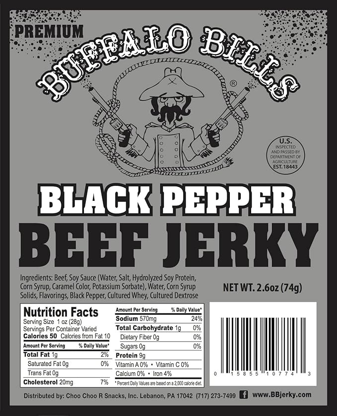 Buffalo Bills 2.6oz Premium Black Pepper Beef Jerky Packs (3 packs of black pepper smoked jerky)