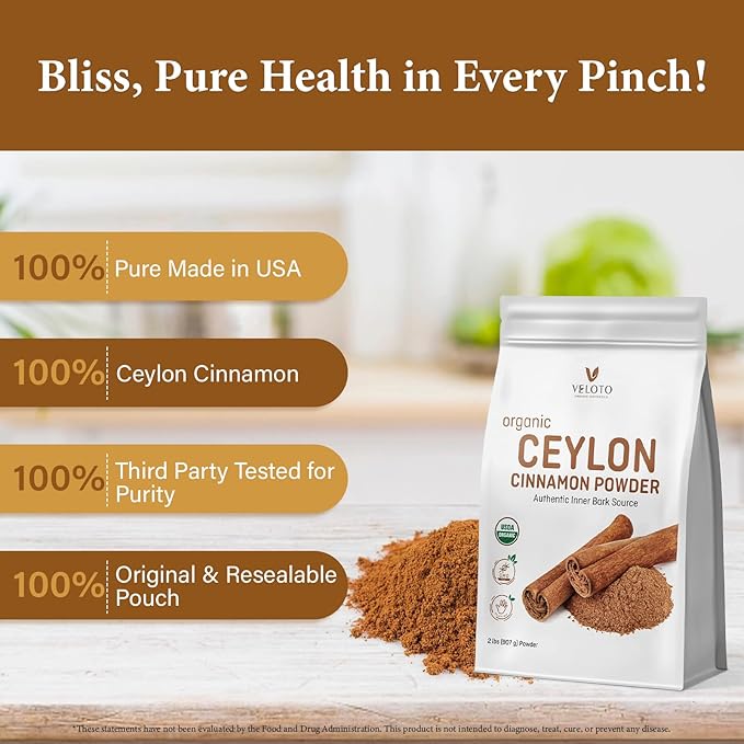 Organic Ceylon Cinnamon Powder – 2lb Fine Ground True Cinnamon for Baking Cooking &amp Drinks Vegan Non-GMO &amp Gluten-Free