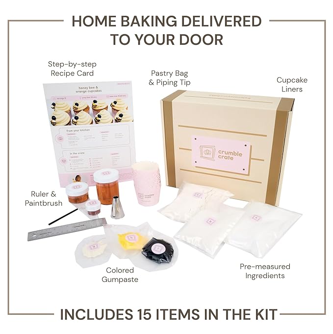 CrumbleCrate Honey Bee &amp Orange Cupcakes DIY Baking Kit for Adults | Gourmet Cupcakes Making Set with Pre-Measured Ingredients | Perfect Baking Gift