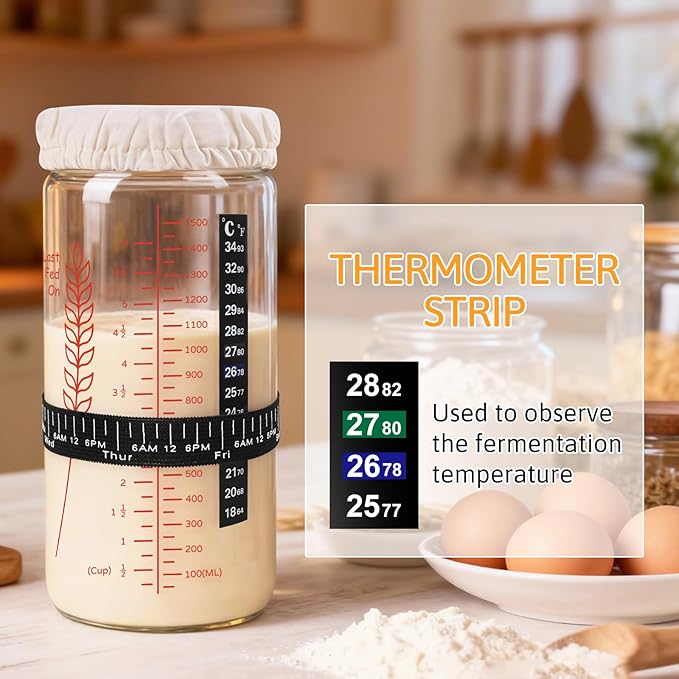 57oz Sourdough Starter Jars Extra Large Glass Jar &amp Complete Baking Kit for Perfect Sourdough Bread Sour Dough Starter Jars Includes Fermentation Cover &amp Aluminum Airtight Lid (Red Set of 2)