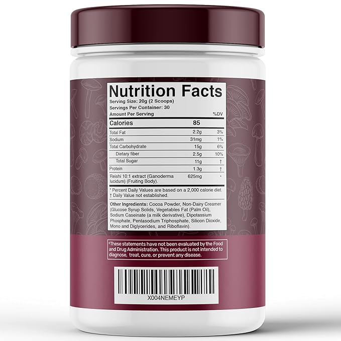 Mushroom Hot Chocolate Powder with Reishi 10:1 Extract Hot Cocoa Powder Caffeine-Free Mushroom Coffee Alternative - Adaptogenic Superfood Drink for Focus Relaxation and Mood Support - 30 Servings