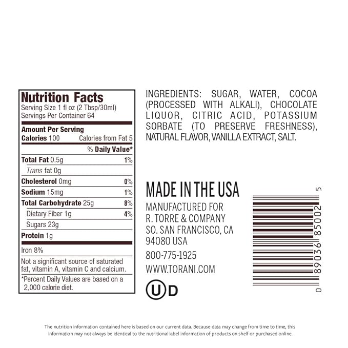 Torani Puremade Sauce Dark Chocolate 64 Ounces