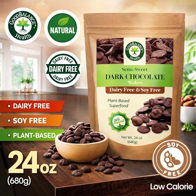 Good Balance Health Dark Chocolate Wafers Semi Sweet Dairy Free Soy Free Melting Chocolate for Deserts Baking Fondue Dipping Decorations 1 Resealable Bag 24oz total