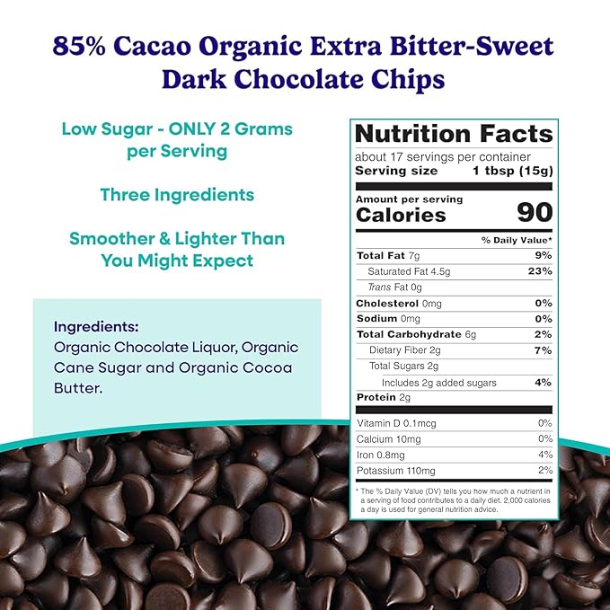 Pascha Organic 85% Cacao Bittersweet Dark Chocolate Chips – 3 Pack 8.8 oz Bags (26.4 oz Total) – Allergen-Free Vegan Baking Chocolate