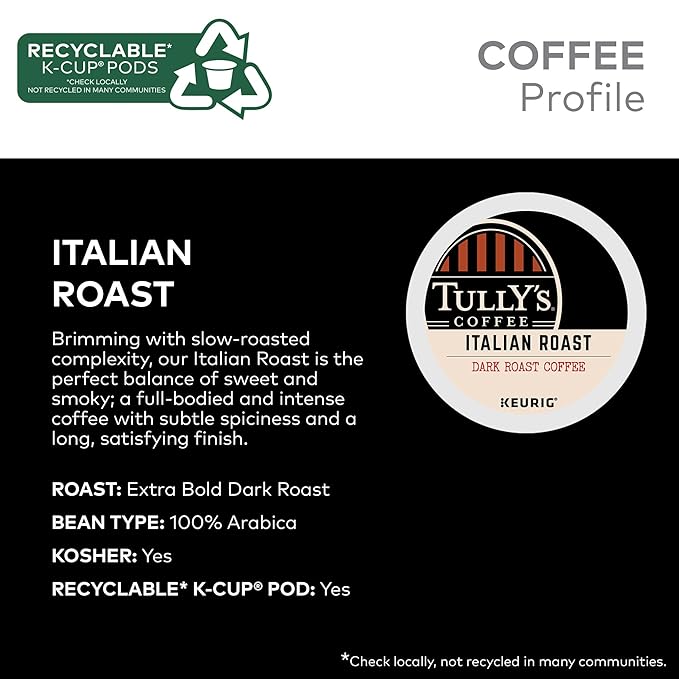 Tully's Coffee Italian Roast Keurig Single-Serve K-Cup Pods Dark Roast Coffee 96 Count