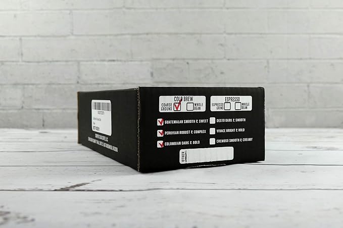Cold Brew Coffee Box Set - 1.5lbs - Medium Roast Colombian Peruvian Guatemalan Ground Coarse - and 6 Filter Bags Included - Ground Coarse for cold brew