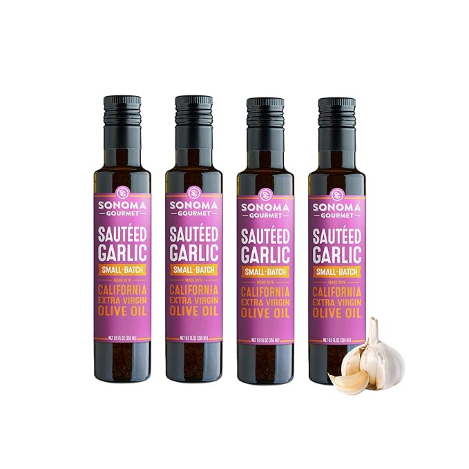Sonoma Gourmet: Sautéed Garlic Flavored Olive Oil | 100% California Extra Virgin Olive Oil | 8.5 FL OZ (Pack of 4)
