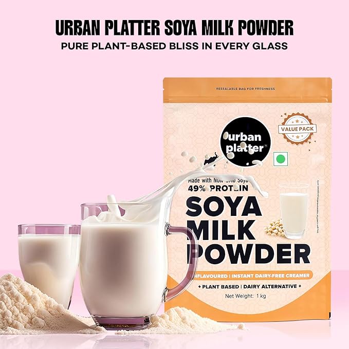 Urban Platter Soya Milk Powder | 35.27 Oz (1kg) | 49% Plant Protein | Unflavored Soy Milk for Coffee Tea Smoothies Baking &amp Cooking | Non-GMO Dairy-Free Vegan