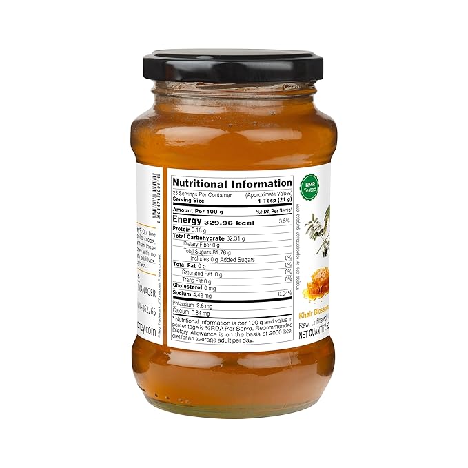 INDIGENOUS HONEY Khair Honey Raw Organic Natural Pure Unprocessed NMR Tested Unpasteurized Unheated 530g Glass Jar Pack of 1