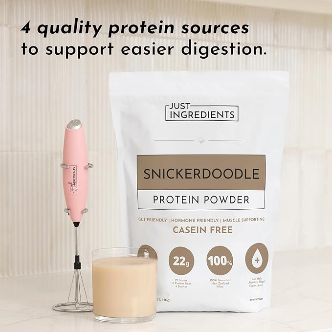 JUST INGREDIENTS Snickerdoodle Protein Powder - Grass-Fed Whey Plant Proteins Cinnamon Vanilla - 30 Servings