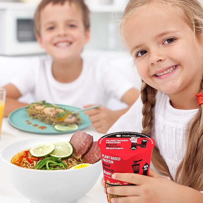 Hethstia High Protein Ramen Cup Spicy Beef Flavor 6-Pack Instant Healthy Ramen Soup with 32g Plant Protein Vegan Low Carb Non-GMO Air-Dried Noodles Non-Fried Low Fat Meal