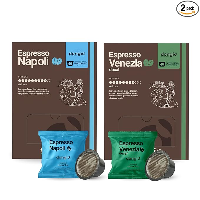 Dongiò Caffè Dark Roast Variety Pack - 80 Capsules Compatible with Lavazza Blue/Black Systems – Napoli &amp Venezia – Roasted and Blended in Italy