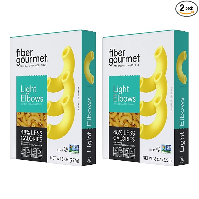 Fiber Gourmet Low Net Carb Pasta Elbow Macaroni - Keto Friendly High Fiber Low Calorie Italian Made Noodles - Vegan Non-GMO Kosher - 48% Fewer Calories Than Regular - 2 Pack