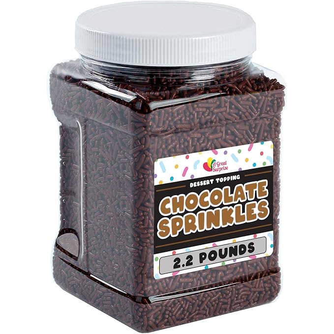 A Great Surprise Chocolate Sprinkles - 2.2 Pounds - Chocolate Jimmies for Ice Cream - Holiday Toppings for Baking Cake Decorating Cookies Cupcake